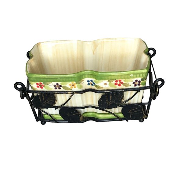 Temp-tations Old World Bakeware Bread Pan Basket Trivet Green Red Blue Casserole - Picture 3 of 16